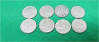 8x SILVER Canada 25 Cent Quarters 1965 1968 1963 +