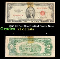 1953 $2 Red Seal United States Note Grades vf deta