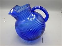 MCM Cobalt Blue depression glass tilted  pitcher