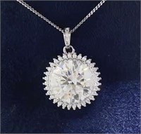 925S 5.0ct Moissanite Diamond Halo Necklace