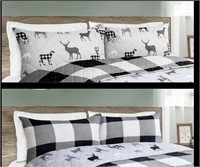 Set of 2 Double Sided Pillow Shams Black & White