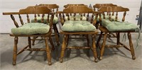 (J) 6 Solid Wood Dining Chairs (2) With Arms and