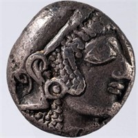 ANCIENT GREEK SILVER COIN WITH ATHENA