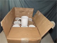 BOX FULL OF NEW WHITE COFFEE MUGS