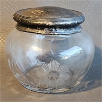 Vintage Engraved Crystal Jar w/Lid (Silver?)
