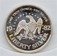 1982 A-Mark Liberty One Troy oz Silver Round