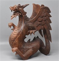 Carved Wood Dragon Figurine 12.5" Tall