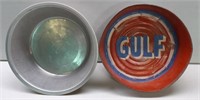 2 Metal Pans: 1 Painted Gulf Oil