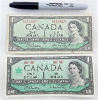 2 billets de 1$ CANADA 1954 et 1967