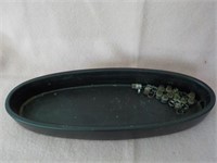 black oriental pottery oval planter 6"x17"