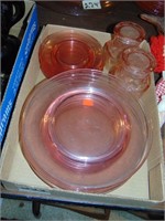 Flat full of Pink Glass Salad Plates, plus