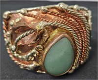 Unique Copper Custom Made Bracelet w Green Stone