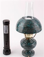 Vintage Lighting Ceramic Lamp & Miners Flashlight