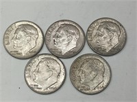 5- 1964D US Silver Dimes