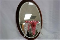 Cranberry oval mirror sconce w/vase