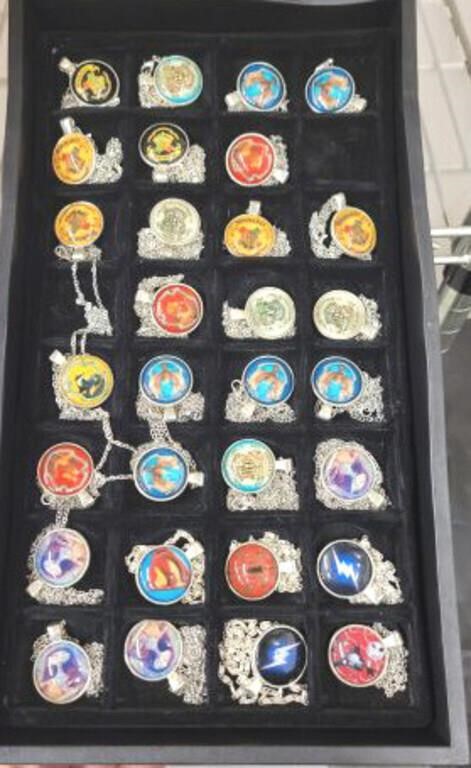 TRAY OF CARTOON AND COMIC NECKLACES