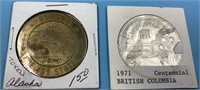 Lot of 2 tokens, 1971 BC Centennial, other is 1959