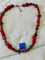 .925 Barse Coral & Turquoise 12" Necklace