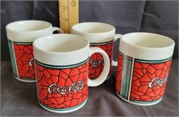 (4) 1996 Coca Cola Stained Glass Coffee Mugs