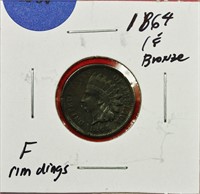 1864 Bronze Indian Cent F Rim Ding