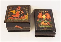 Two Russian Lacquer Boxes Firebird Man & Horses