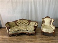 Victorian Carved Floral Sofa and Chair