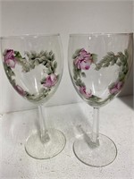 Hand painted Floral Wine Glasses k