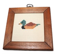 mini framed needlepoint duck