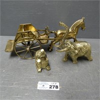 Brass Horse & Wagon - Pair of Brass Elephants