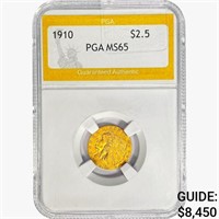1910 $2.50 Gold Quarter Eagle PGA MS65