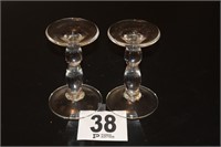Pair of Glass Candle Sticks - 8"