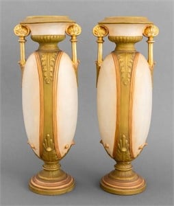 Neoclassical Style Royal Dux Bohemian Vases, Pair