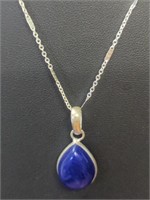 925 stamped 18-in chain with blue gemstone