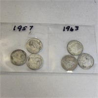 SILVER Roosevelt Dime Lot x 6 1957-1963