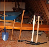 5 pcs hand tools including shovel, picks, hvy