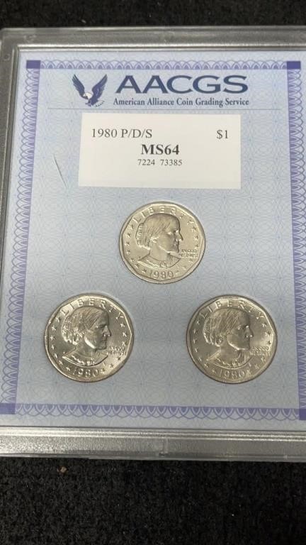 1980 P/D/S 1 Dollar Coins MS64 AACGS
