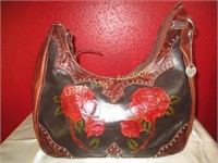 American West Tooled Leather Rose Purse