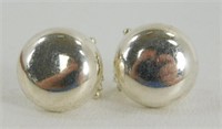 Vintage Sterling Silver Button Earrings - Signed