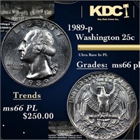 1989-p Washington Quarter 25c Grades GEM+ UNC PL