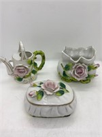 Set of 3 Porcelain Jug  , Bowl and Covered Bowl