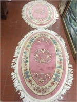 Pair Oval Oriental Carved Wool Rugs 36" x 62"