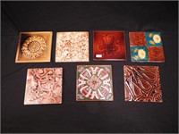 Seven vintage tiles including Art Nouveau, 6"