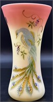 Beautiful Fenton Burmese Hp Peacock Vase 200/1950