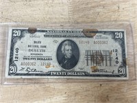 1928 20 dollar bill Duluth National Bank