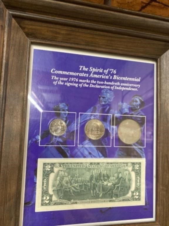 SPIRIT OF 76 BICENTENNIAL 2 DOLLAR BILL& 3 COONSZ