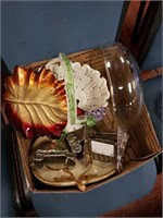 Box with glass bowl, glass tray in leaf form,