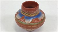 Contemporary Native American Carved & Painted Pot