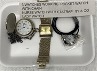 3 watches working pocket watch with chain Nurse
