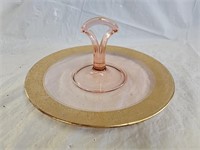 Pink Depression Glass Handled Tidbit Tray