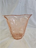 Pink Depression Etched Glass Vase